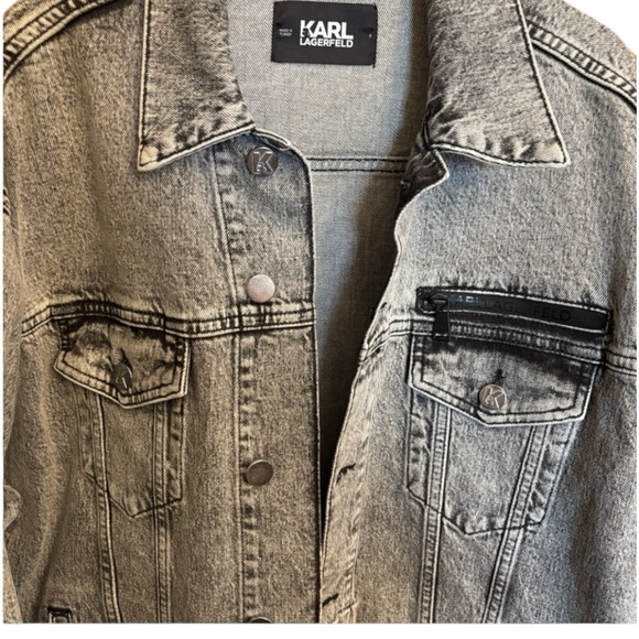 Karl Lagerfeld Washed Black Denim Jacket with Logo Hardware - Picture 2 of 4